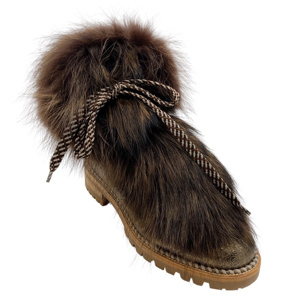 CHRISTIAN LOUBOUTIN BRONZE METALLIC / BROWN FANNY FLAT ROCHE FUR SPECCHIO LEATHE - Picture 1 of 8